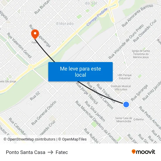 Ponto Santa Casa to Fatec map