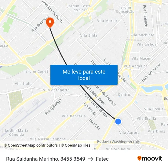 Rua Saldanha Marinho, 3455-3549 to Fatec map