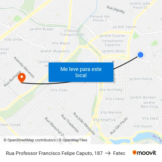 Rua Professor Francisco Felipe Caputo, 187 to Fatec map