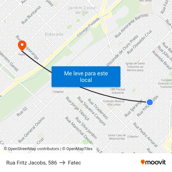 Rua Fritz Jacobs, 586 to Fatec map