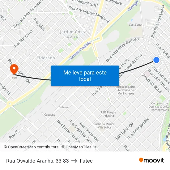 Rua Osvaldo Aranha, 33-83 to Fatec map