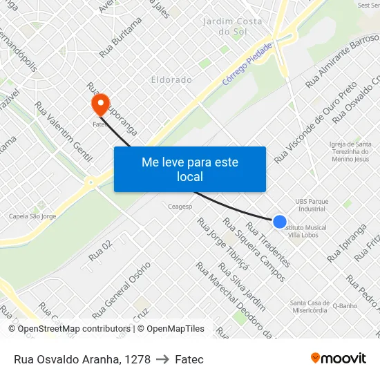 Rua Osvaldo Aranha, 1278 to Fatec map