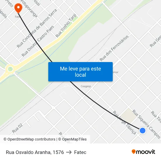 Rua Osvaldo Aranha, 1576 to Fatec map