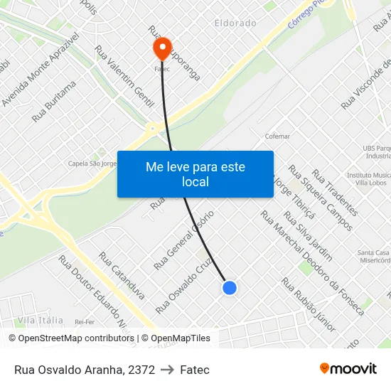 Rua Osvaldo Aranha, 2372 to Fatec map