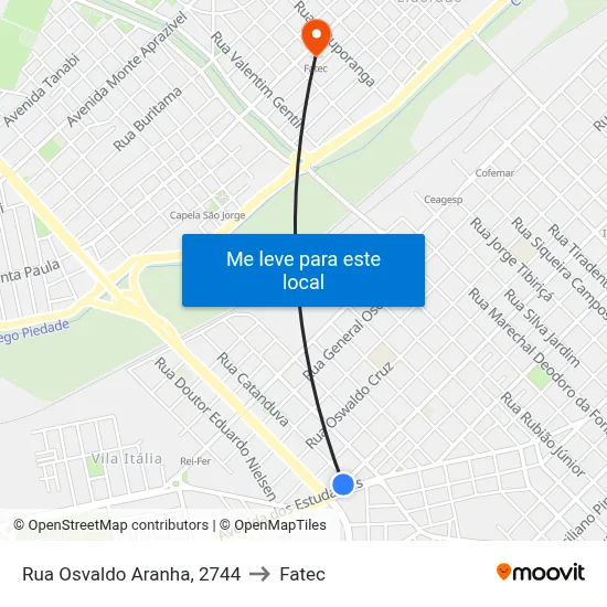 Rua Osvaldo Aranha, 2744 to Fatec map