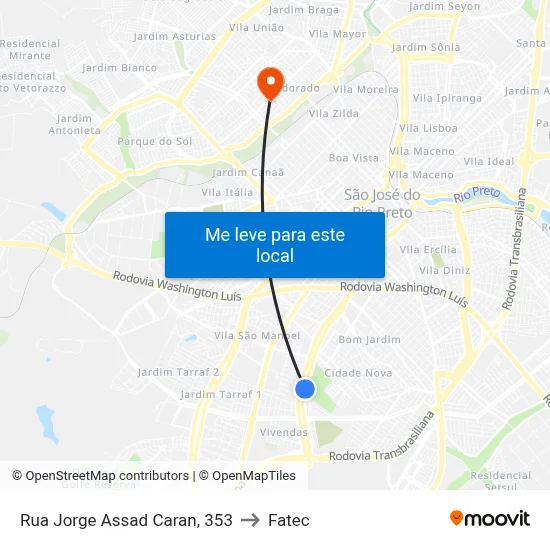 Rua Jorge Assad Caran, 353 to Fatec map