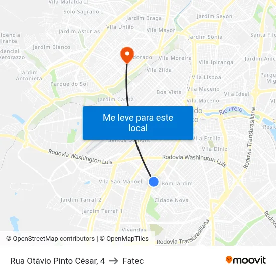Rua Otávio Pinto César, 4 to Fatec map