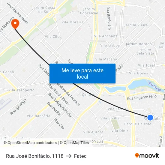Rua José Bonifácio, 1118 to Fatec map