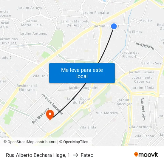 Rua Alberto Bechara Hage, 1 to Fatec map