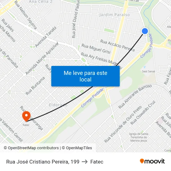 Rua José Cristiano Pereira, 199 to Fatec map