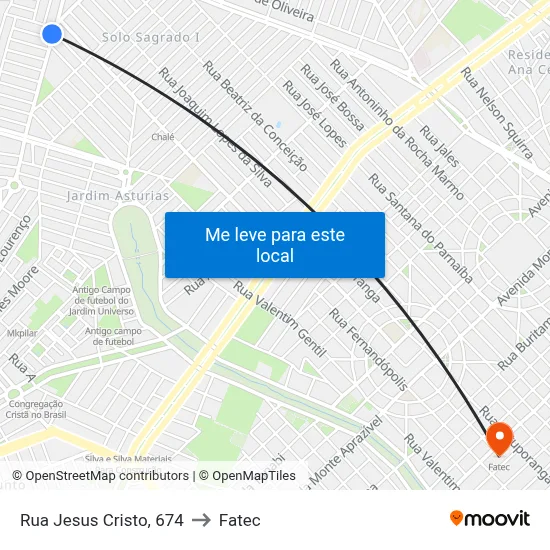 Rua Jesus Cristo, 674 to Fatec map