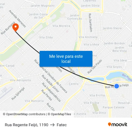 Rua Regente Feijó, 1190 to Fatec map