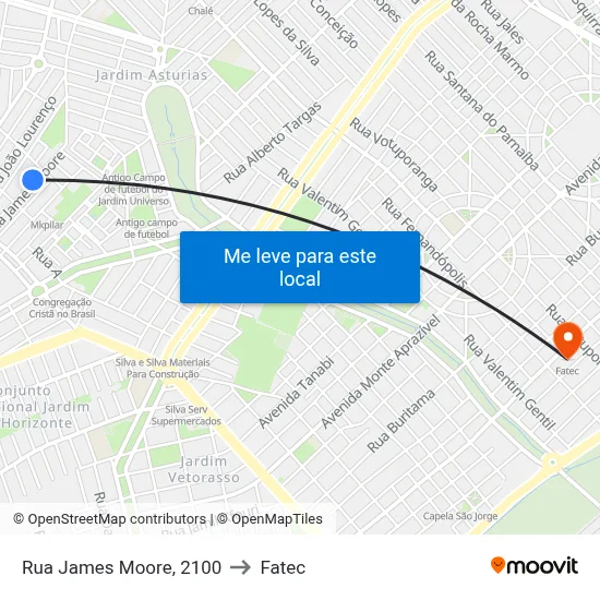 Rua James Moore, 2100 to Fatec map