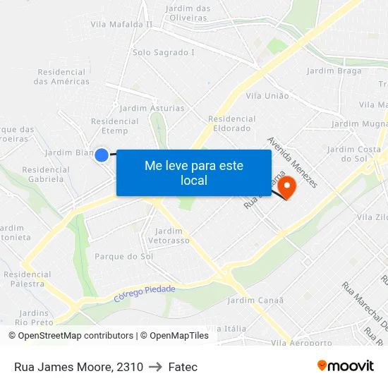Rua James Moore, 2310 to Fatec map