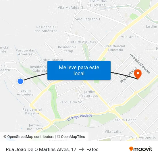 Rua João De O Martins Alves, 17 to Fatec map