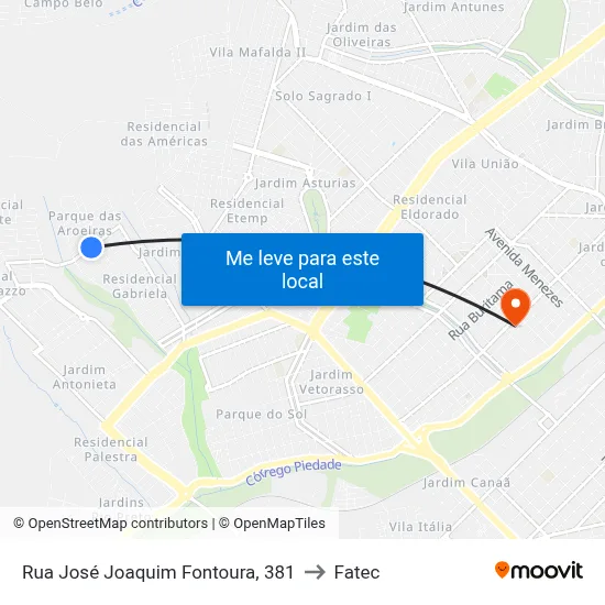 Rua José Joaquim Fontoura, 381 to Fatec map
