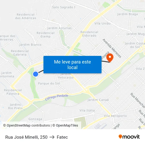Rua José Minelli, 250 to Fatec map