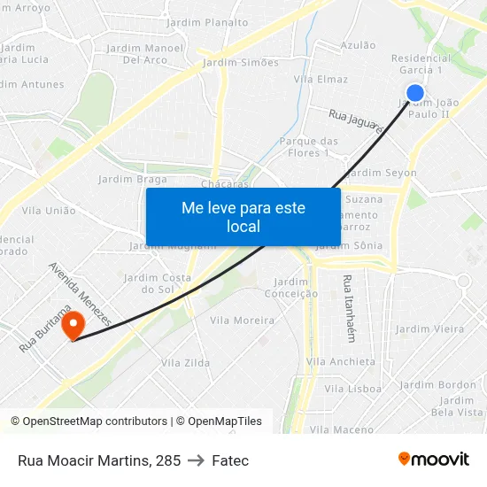 Rua Moacir Martins, 285 to Fatec map