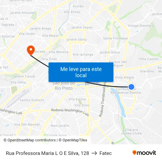 Rua Professora Maria L O E Silva, 128 to Fatec map