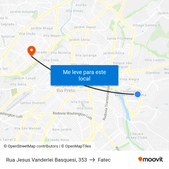 Rua Jesus Vanderlei Basquesi, 353 to Fatec map