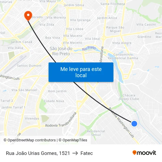 Rua João Urias Gomes, 1521 to Fatec map