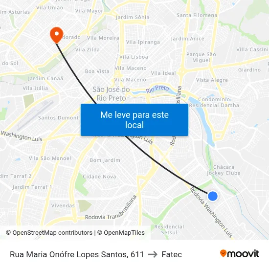 Rua Maria Onófre Lopes Santos, 611 to Fatec map