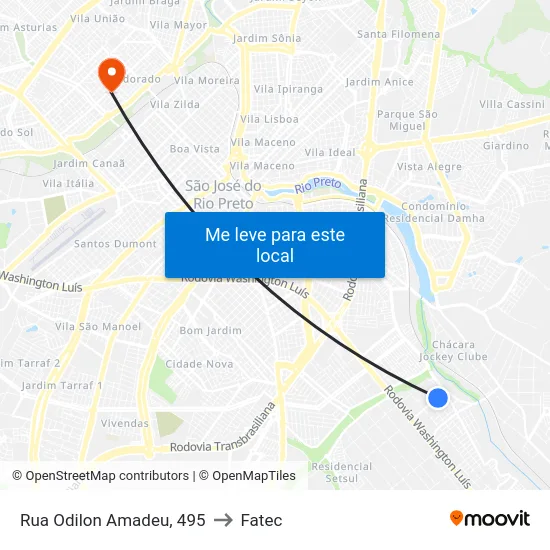 Rua Odilon Amadeu, 495 to Fatec map