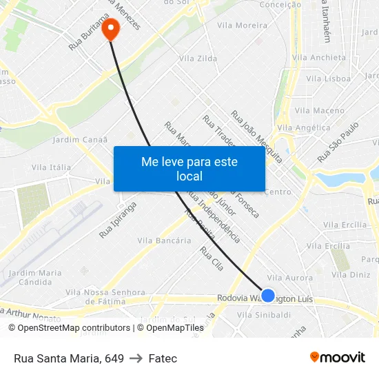 Rua Santa Maria, 649 to Fatec map