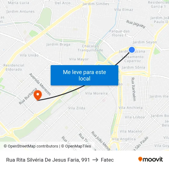 Rua Rita Silvéria De Jesus Faria, 991 to Fatec map