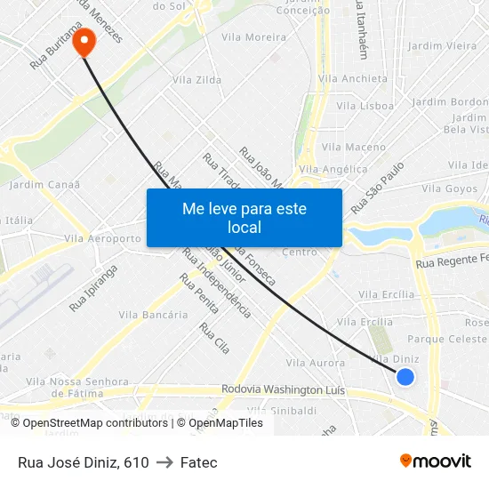 Rua José Diniz, 610 to Fatec map
