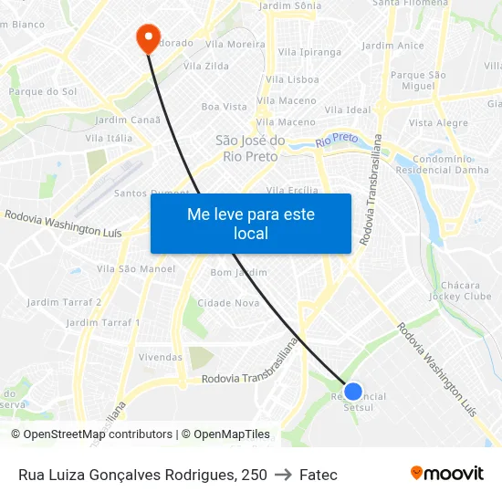 Rua Luiza Gonçalves Rodrigues, 250 to Fatec map