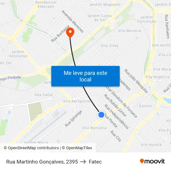 Rua Martinho Gonçalves, 2395 to Fatec map