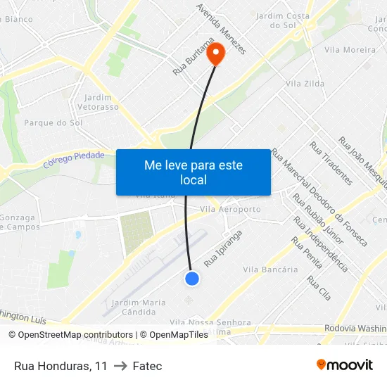 Rua Honduras, 11 to Fatec map