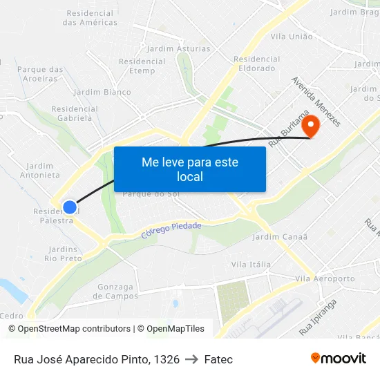 Rua José Aparecido Pinto, 1326 to Fatec map