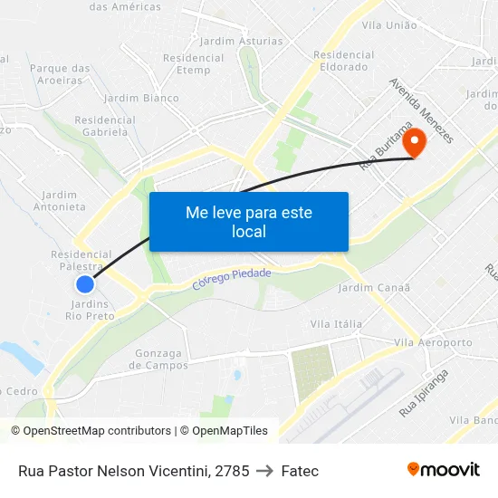 Rua Pastor Nelson Vicentini, 2785 to Fatec map
