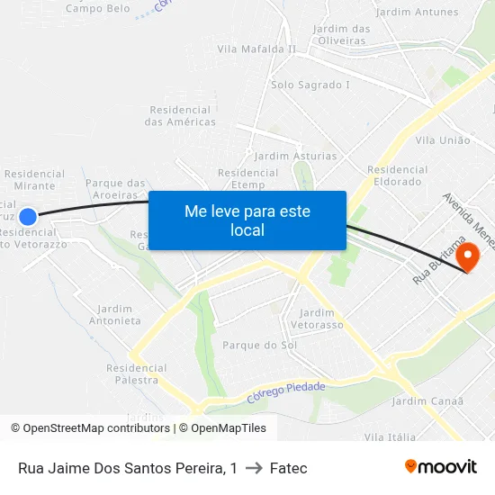 Rua Jaime Dos Santos Pereira, 1 to Fatec map