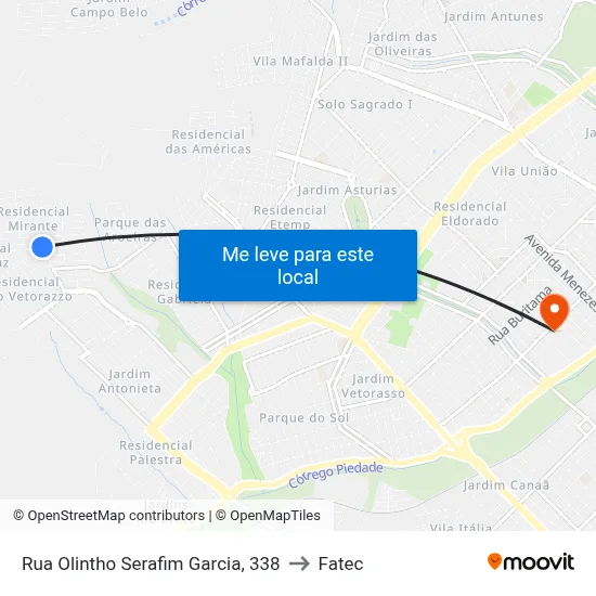 Rua Olintho Serafim Garcia, 338 to Fatec map
