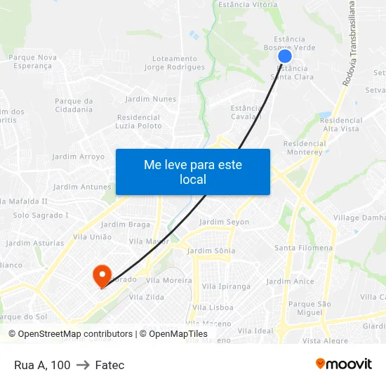 Rua A, 100 to Fatec map