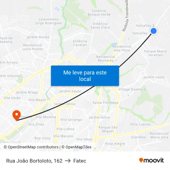 Rua João Bortoloto, 162 to Fatec map