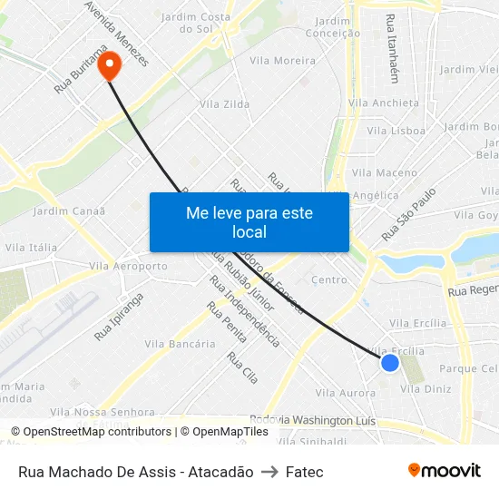 Rua Machado De Assis - Atacadão to Fatec map