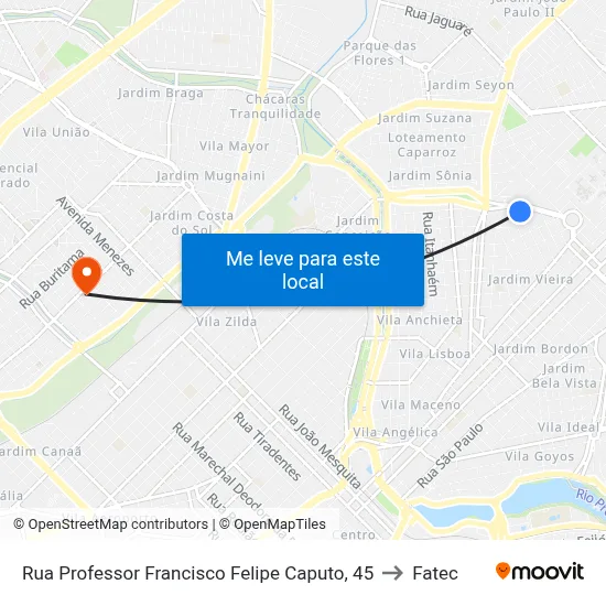 Rua Professor Francisco Felipe Caputo, 45 to Fatec map