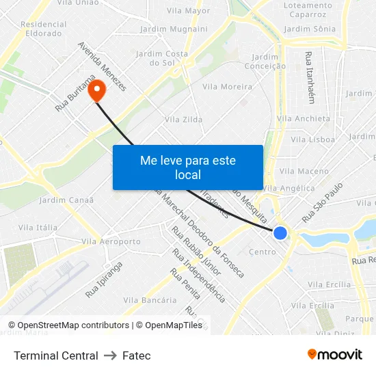 Terminal Central to Fatec map