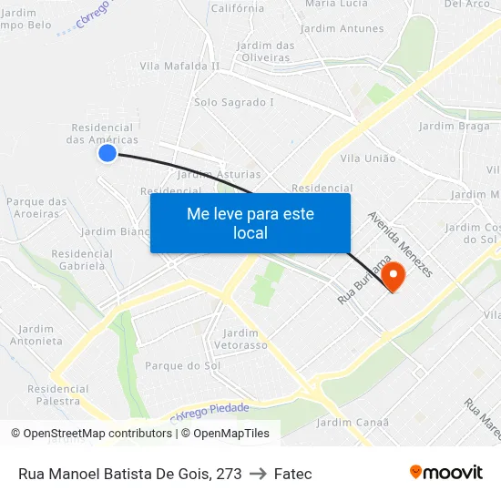 Rua Manoel Batista De Gois, 273 to Fatec map