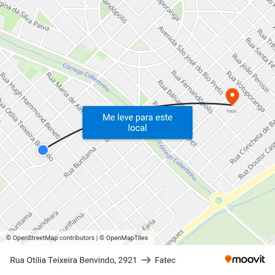 Rua Otília Teixeira Benvindo, 2921 to Fatec map