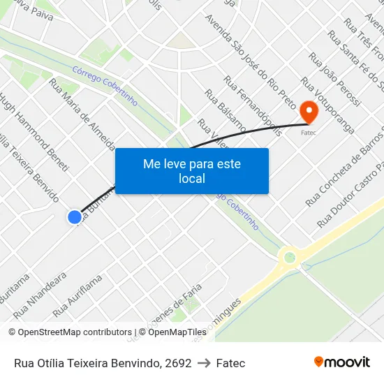 Rua Otília Teixeira Benvindo, 2692 to Fatec map