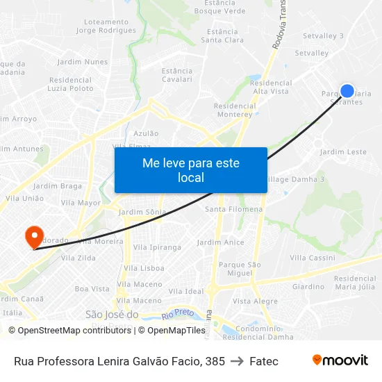 Rua Professora Lenira Galvão Facio, 385 to Fatec map