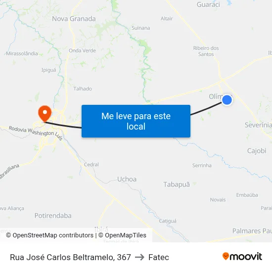 Rua José Carlos Beltramelo, 367 to Fatec map