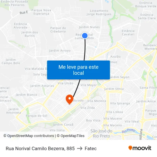 Rua Norival Camilo Bezerra, 885 to Fatec map