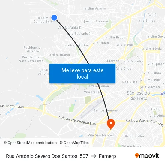 Rua Antônio Severo Dos Santos, 507 to Famerp map