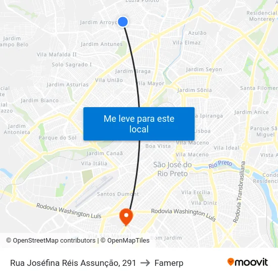 Rua Joséfina Réis Assunção, 291 to Famerp map